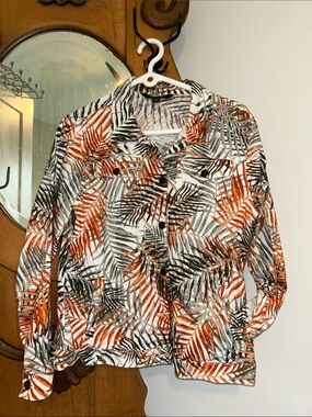 Chadwicks Orange, Black & White Leaf-Print Jacket